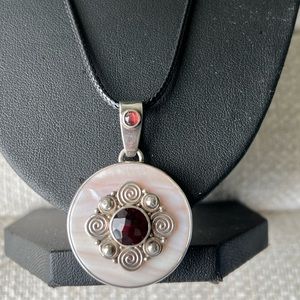 Pink MOP and red garnet necklace